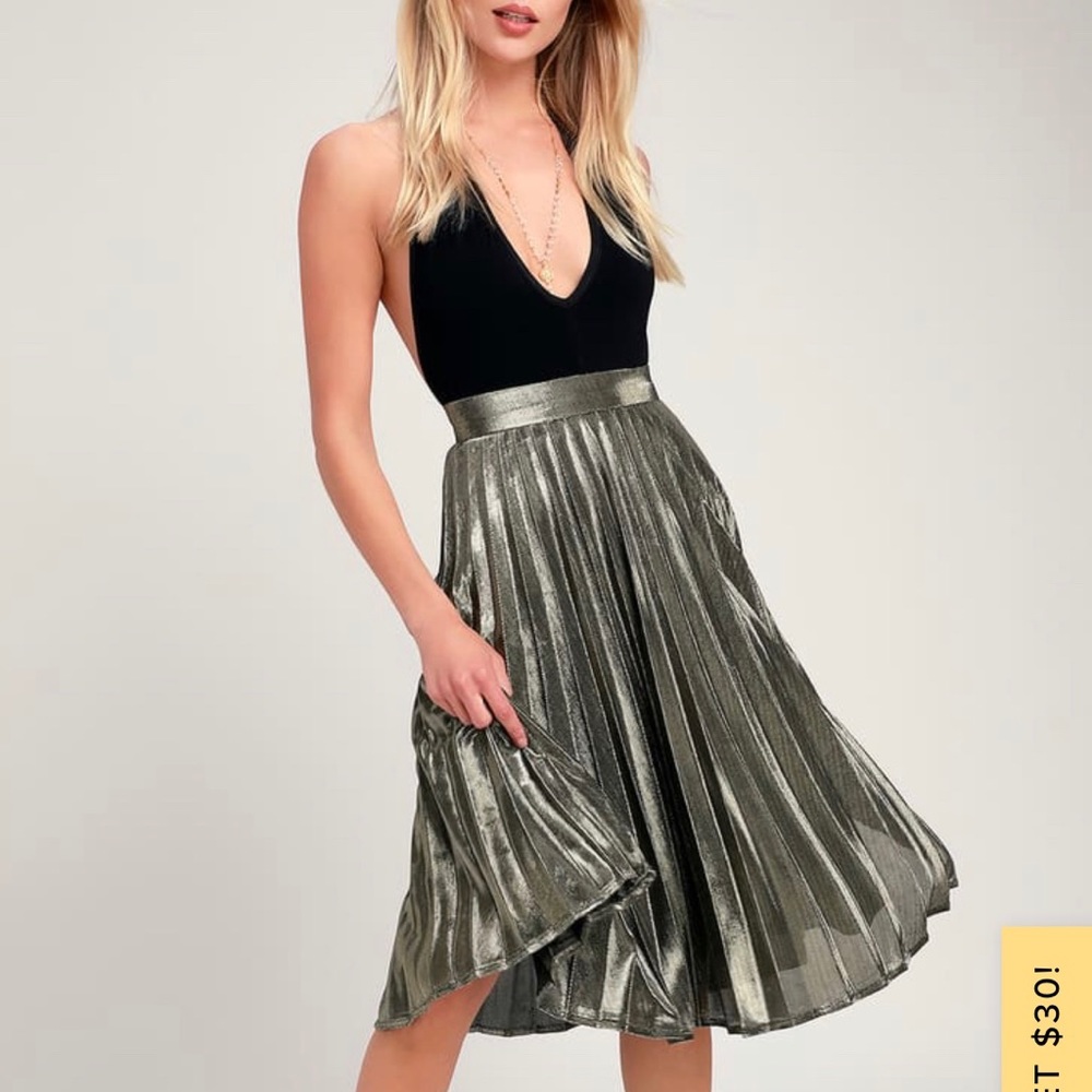Lulus gold metallic midi skirt